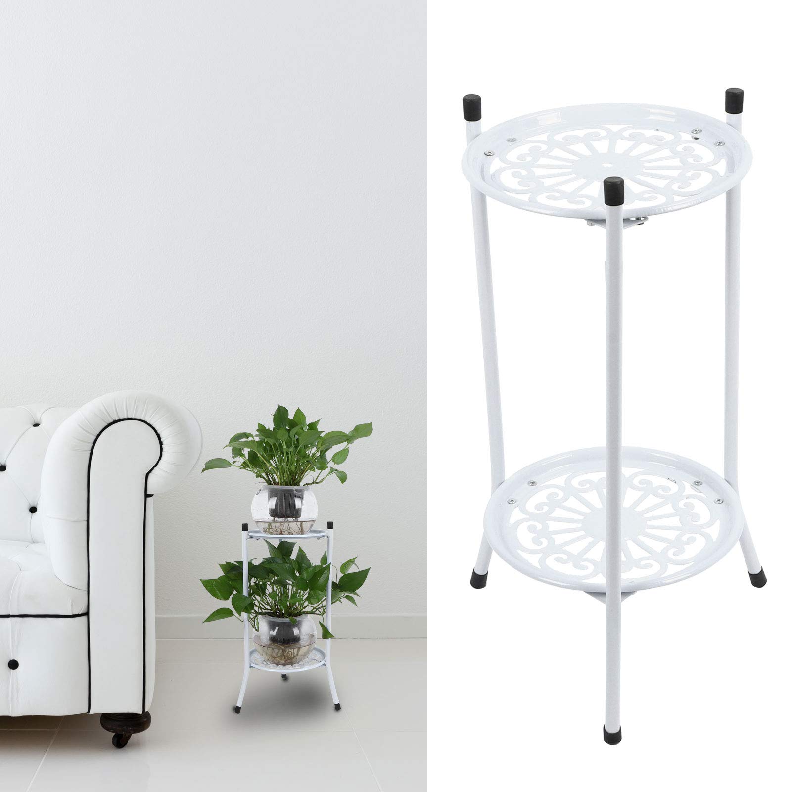 Soporte para flores, soporte para plantas de metal de 2 niveles Soporte para macetas, marco de soporte de trípode estable, soportes para plantas de interior para varias plantas(blanco)