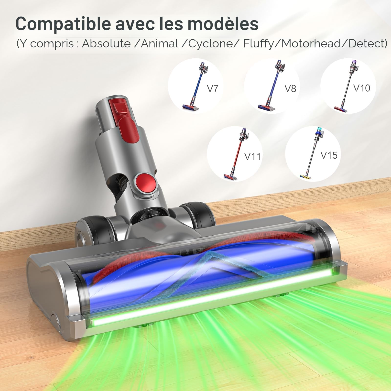 EVARY Pièces de Rechange pour brosses compatibles avec Dyson V7 V8 V10 V11 V15, Brosse de Sol, tête de Brosse remplaçable avec Accessoire à entraînement Direct, pour parquet, sols durs et Tapis