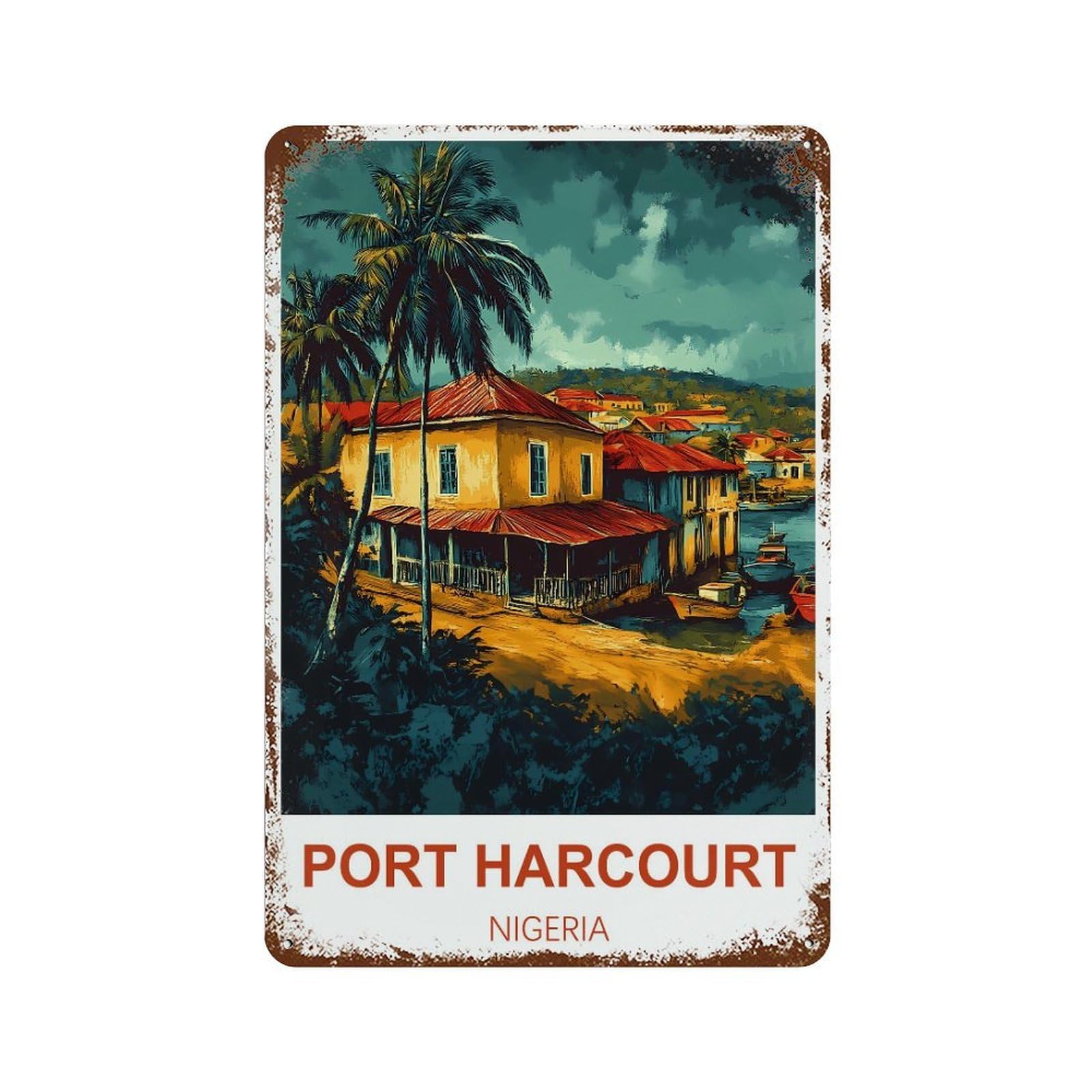 Port Harcourt Nigeria Retro Design Tin Paintings Vintage Tin Sign 08x12inch(20x30cm) Wall Art for Home Office Bedroom Living Room Cafes Wall Decor