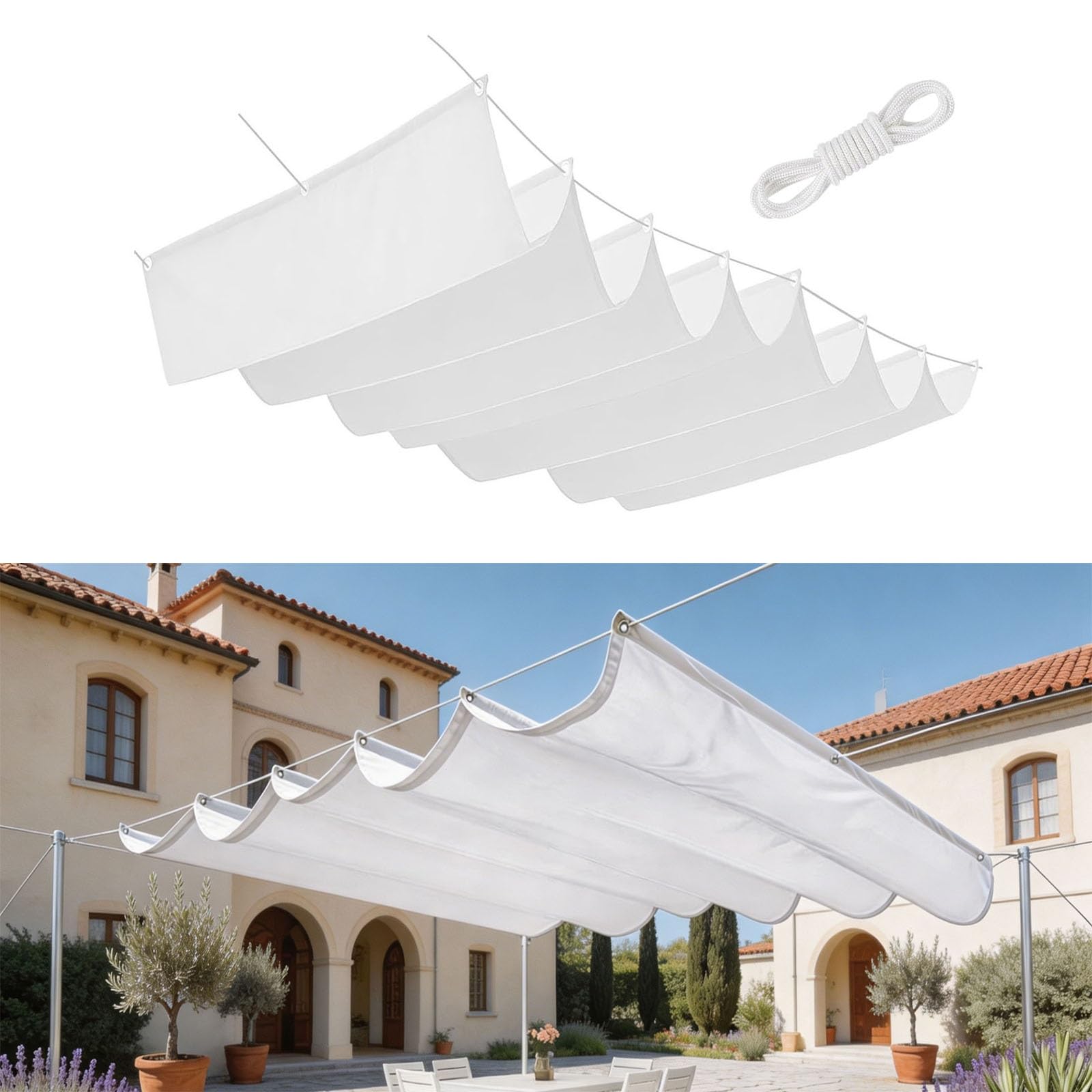 Voile d'ombrage rétractable vague anti-UV et indéchirable pour grand jardin