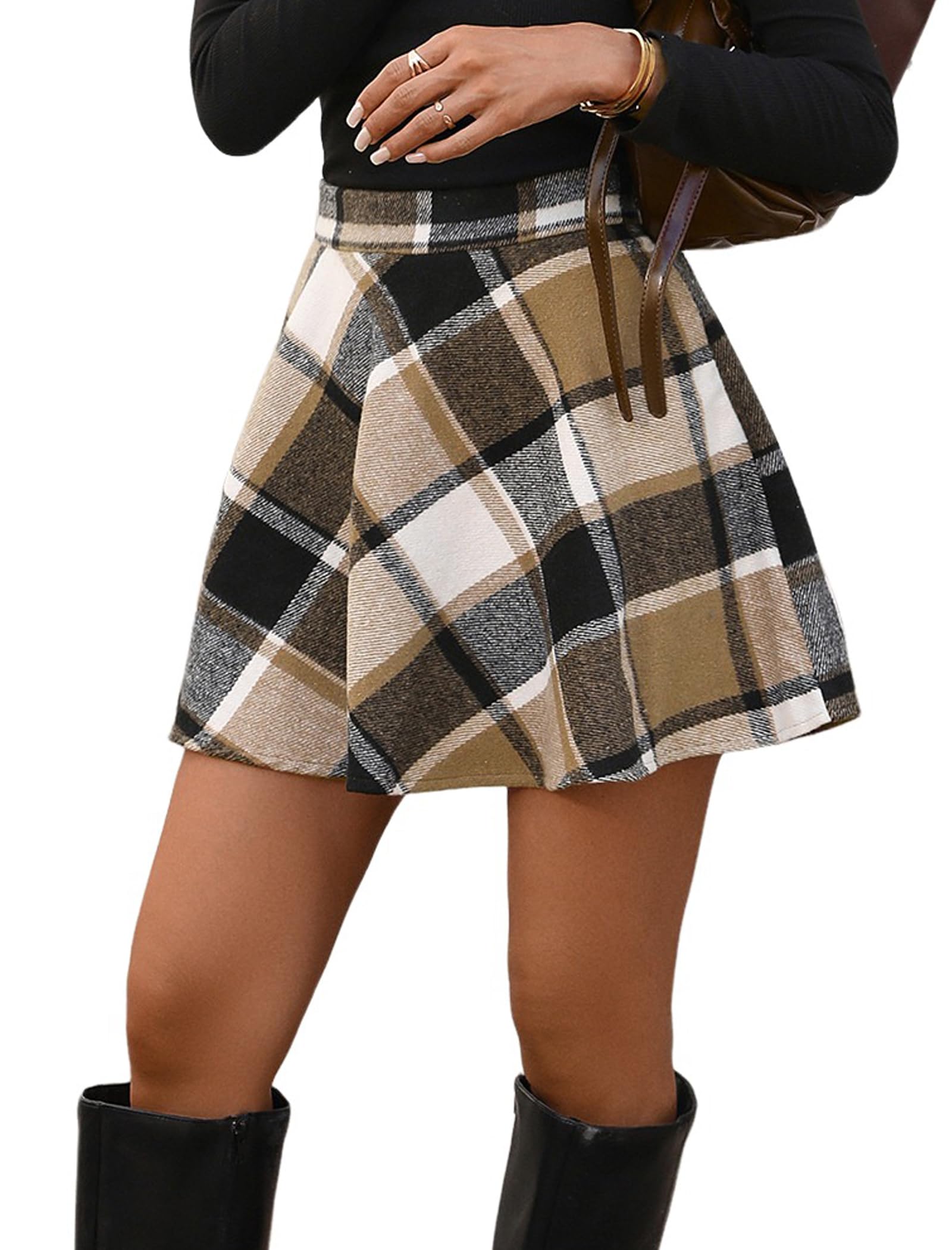 ZAFUL Women Plaid Print Short A-Line Skirt Flare Skirt High Waisted Casual Mini Skirt