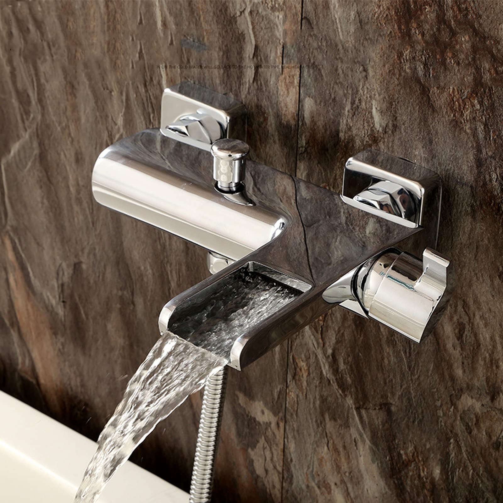 Grifo para bañera Grifo para bañera en Cascada Grifo para bañera de latón Grifo para bañera con Agua fría y Caliente Llenador de bañera montado en la Pared con Ducha de Mano Grifo para Ducha, Cromado