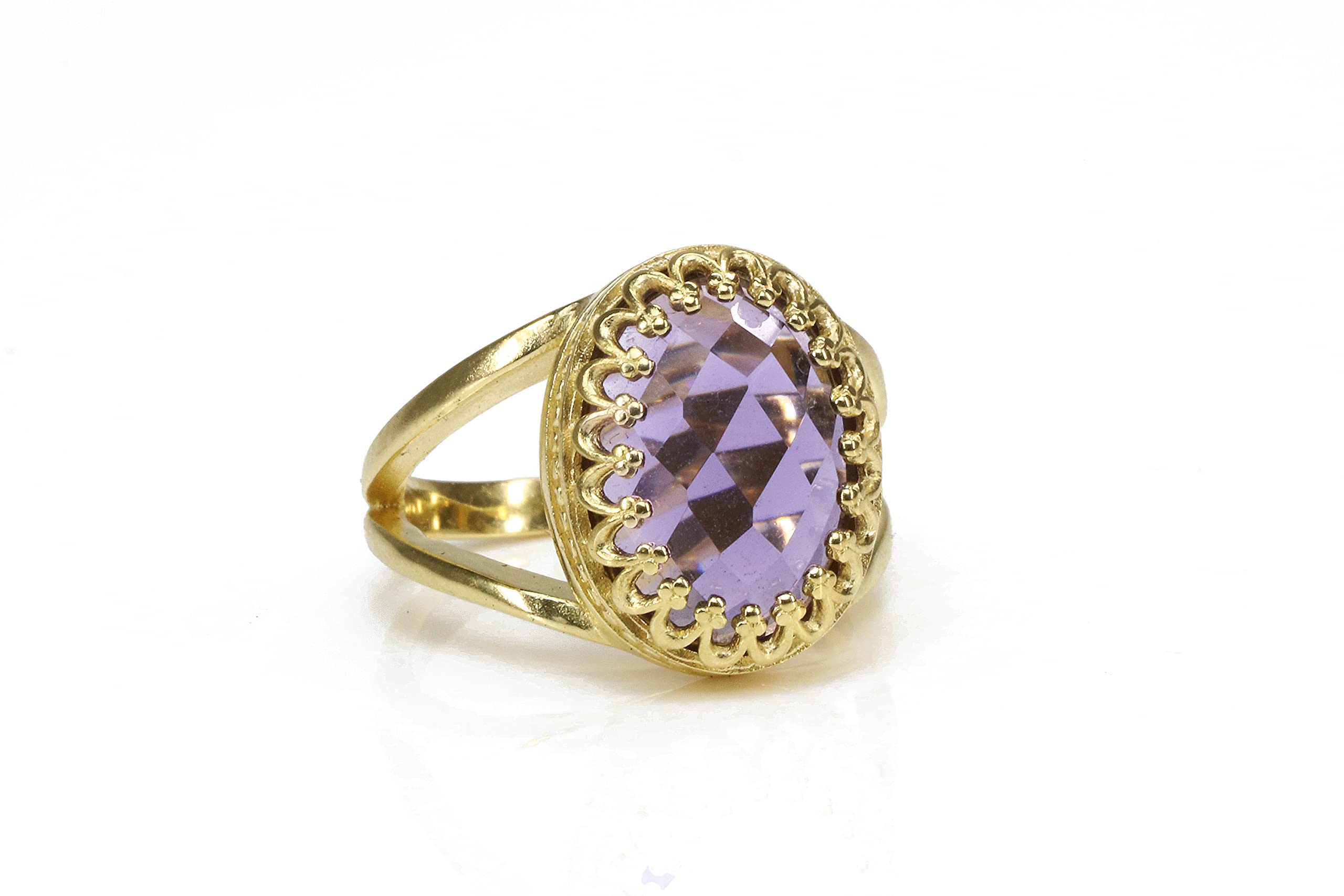 Anillo de Amatista Doble Banda Oro 14k Piedra Natal Febrero Facetado