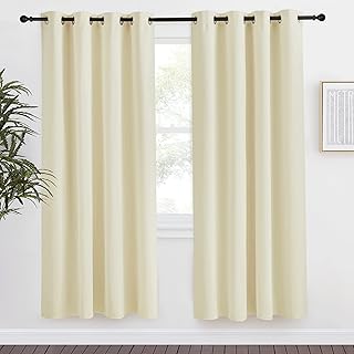 NICETOWN Room Darkening Blind Shade for Kids Bedroom, Beige, Single Panel, 55 x 78 inch, Triple Weave Home Decoration Light Blocking Solid Ring Top Curtain/Drape for Small Window