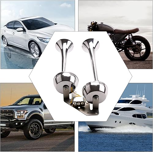 Miniatura 2 de FARBIN Kit de bocina de tren de 12 V, bocinas de camión ruidosas, bocinas universales de doble trompeta con soporte y relé para automóvil,