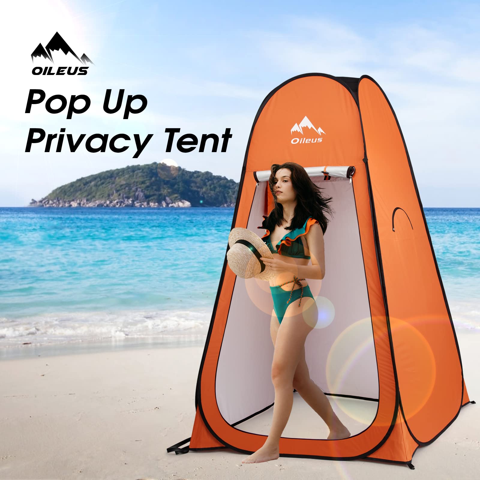 Oileus Pop Up Privacy Tent - Portable Shower and Changing Room, Camp Toilet, Instant Shelter for Camping, Beach, Hiking, Fishing - Orange