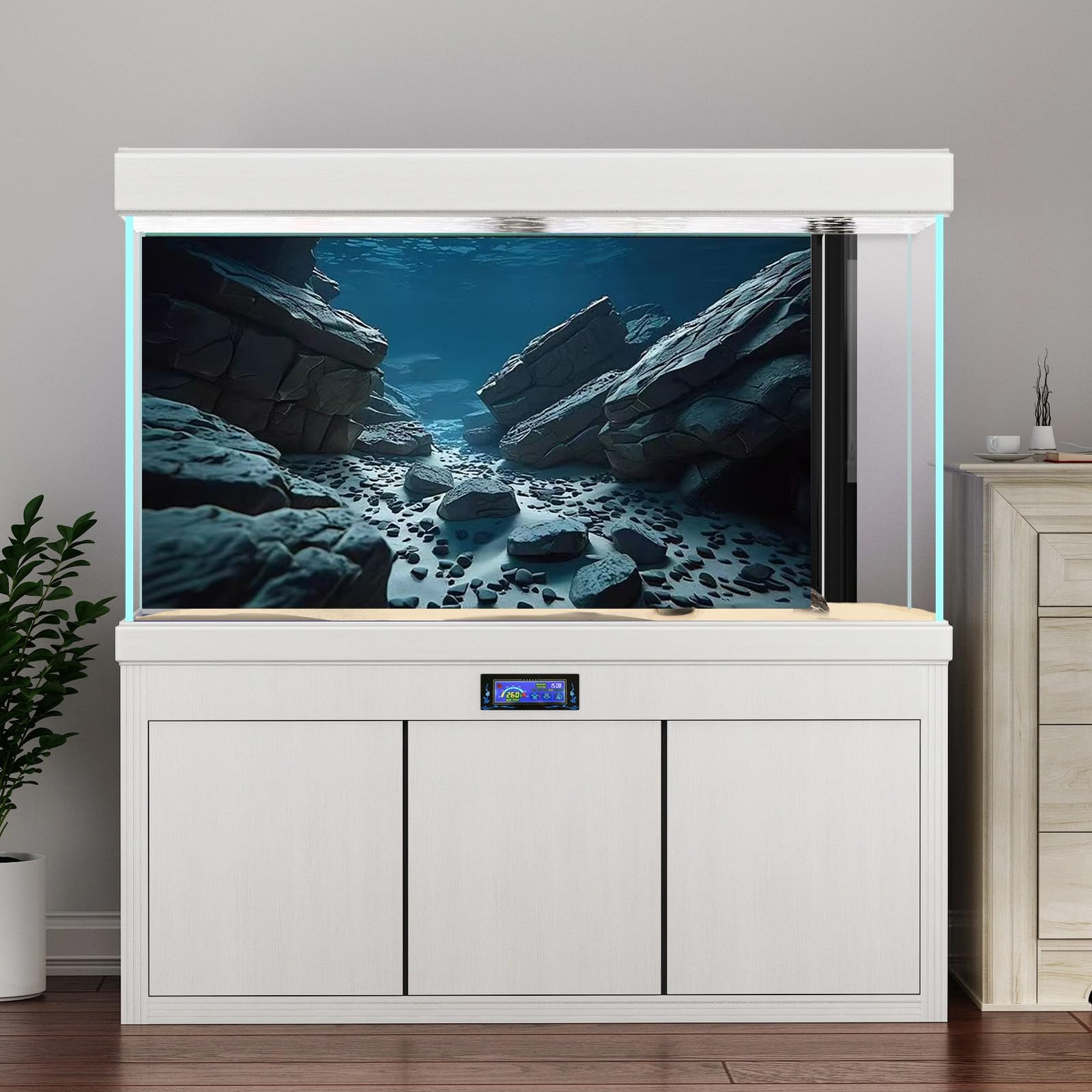 Sfondo naturale subacqueo scuro per acquari, sfondo acquario, adesivi per acquari, 30 cm, 40 cm, 50 cm, 60 cm, 80 cm (60 x 120 cm, rocce subacquee 6)