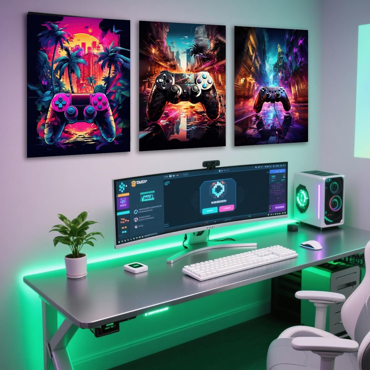 Gaming Wall Art Set of 3Game Controller Poster Prints Cool Gamer Room Decor for Boys Video Game Wall Art Cyberpunk Painting Wall Picture for Bedroom or Esports Room Unframed 12x16 Inch - Image 2