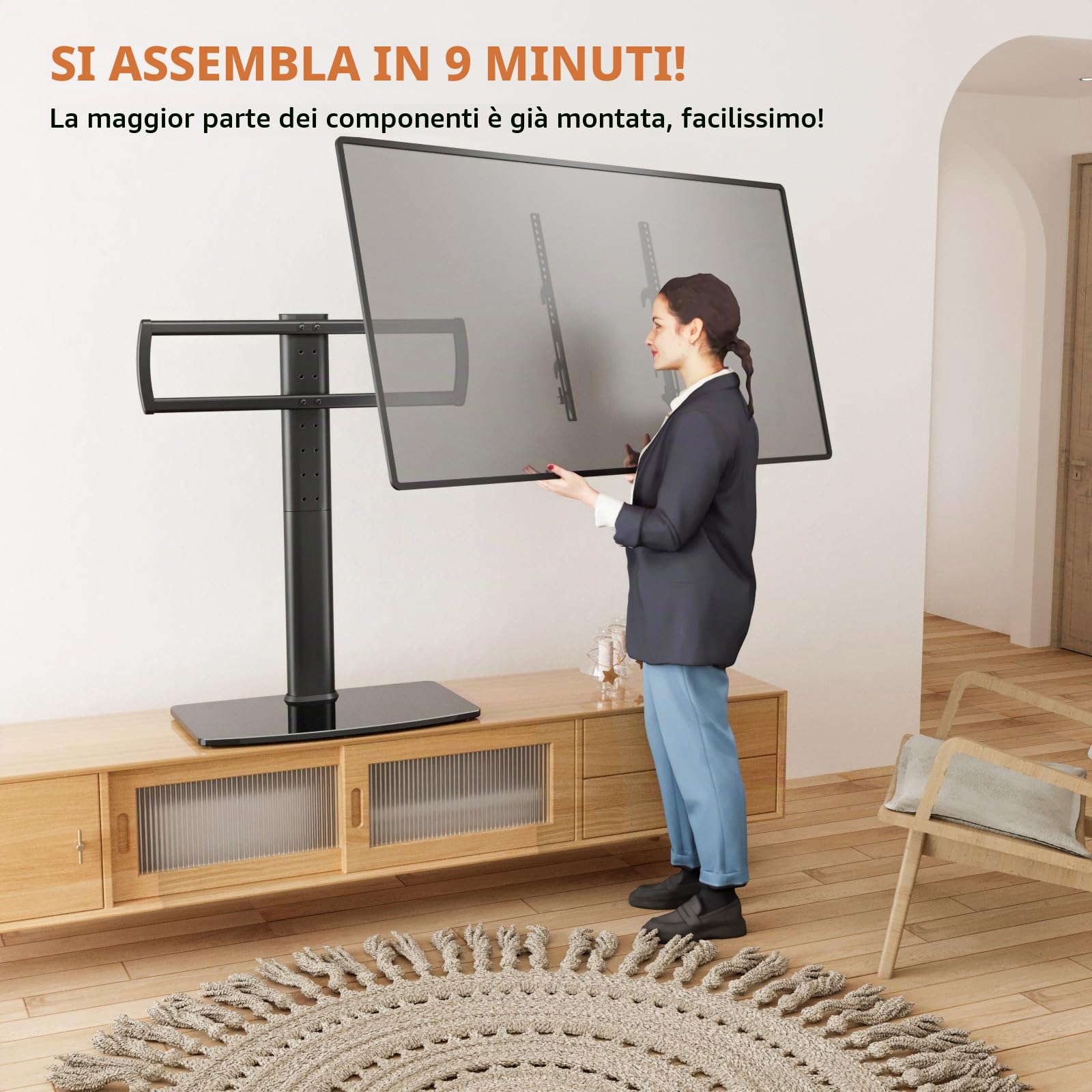 Hemuduplus Supporto TV da Tavolo per 40 a 86 Pollici, Supporto TV Girevole 110º, Staffa TV 5 Livelli Regolabili in Altezza, Supporto TV Rotazione Appoggio, Regge Fino a 60 kg, Max Vesa 600X400mm