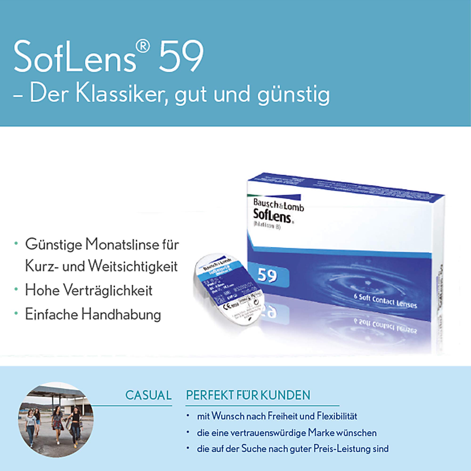 Soflens 59 miesięczne soczewki hydrożelowe Bausch Lomb 6 sztuk BC 8.6 mm/DIA 14.2 / Moc -3.00