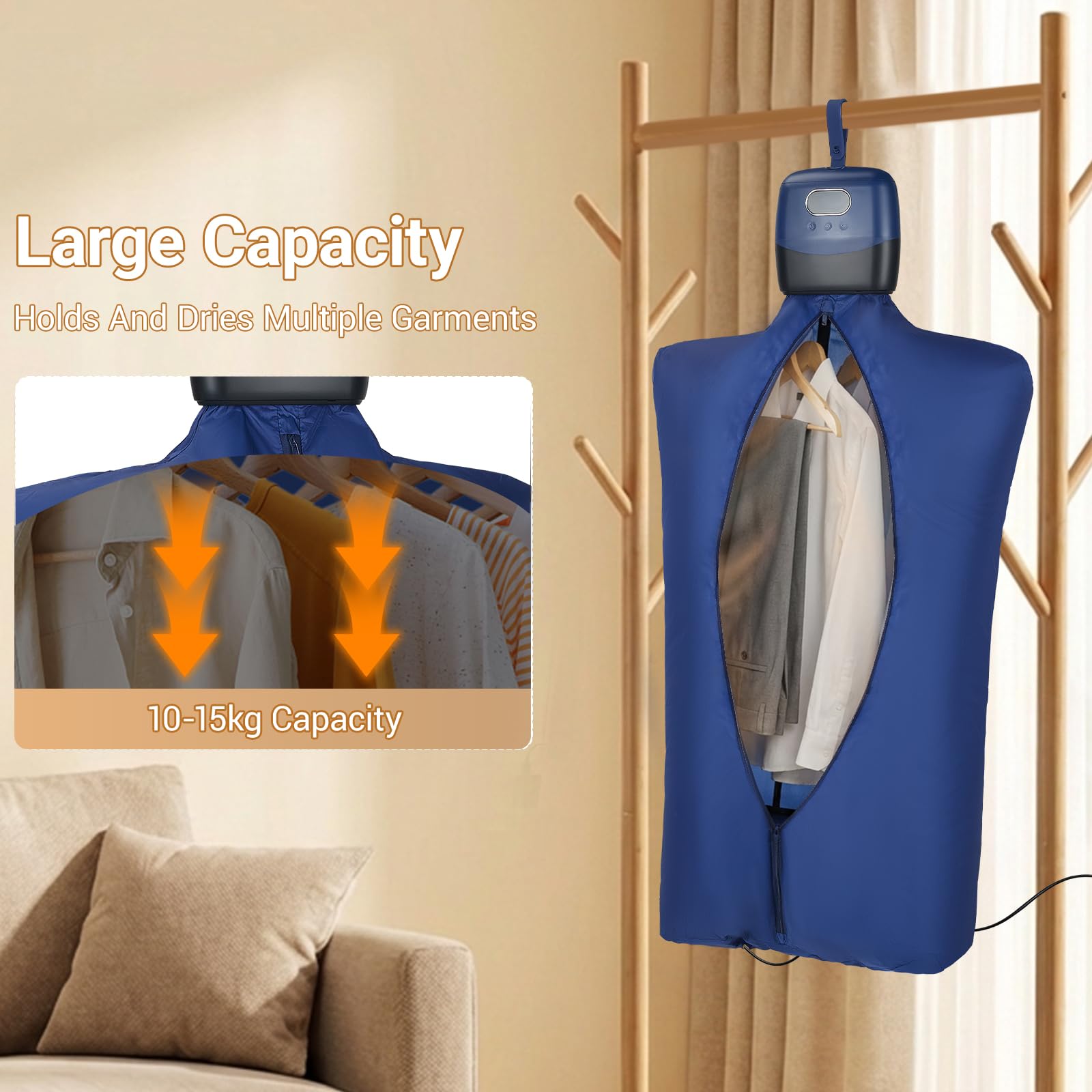 clothes dryer machine,600W portable dryer with timer,PTC heating 360° hot air circulatio technology,temperature adjustable 55℃/65℃,max 15kg for business travel, dormitories, apartments, hotels - 5