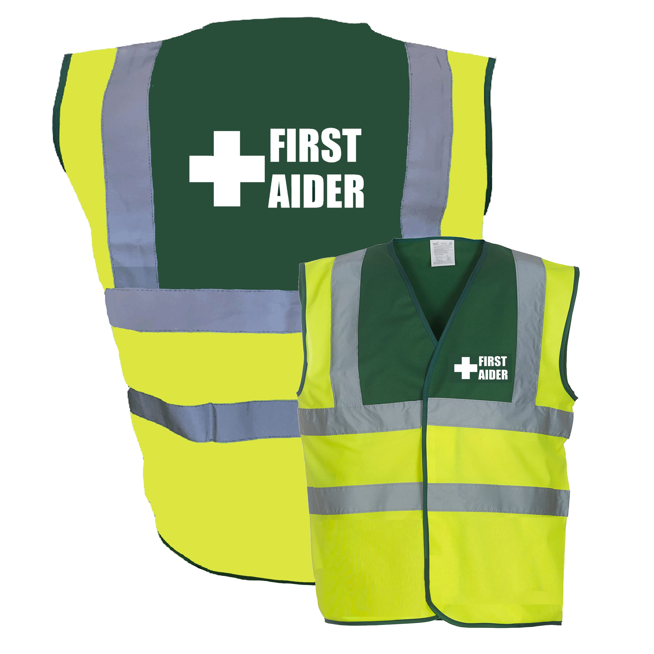 Hi Vis Para Medic Green First Aider Hi Vis Safety Vest High Viz Waistcoat Printed First Aid Cross Supplied by Simply Hi Vis Clothing UK.