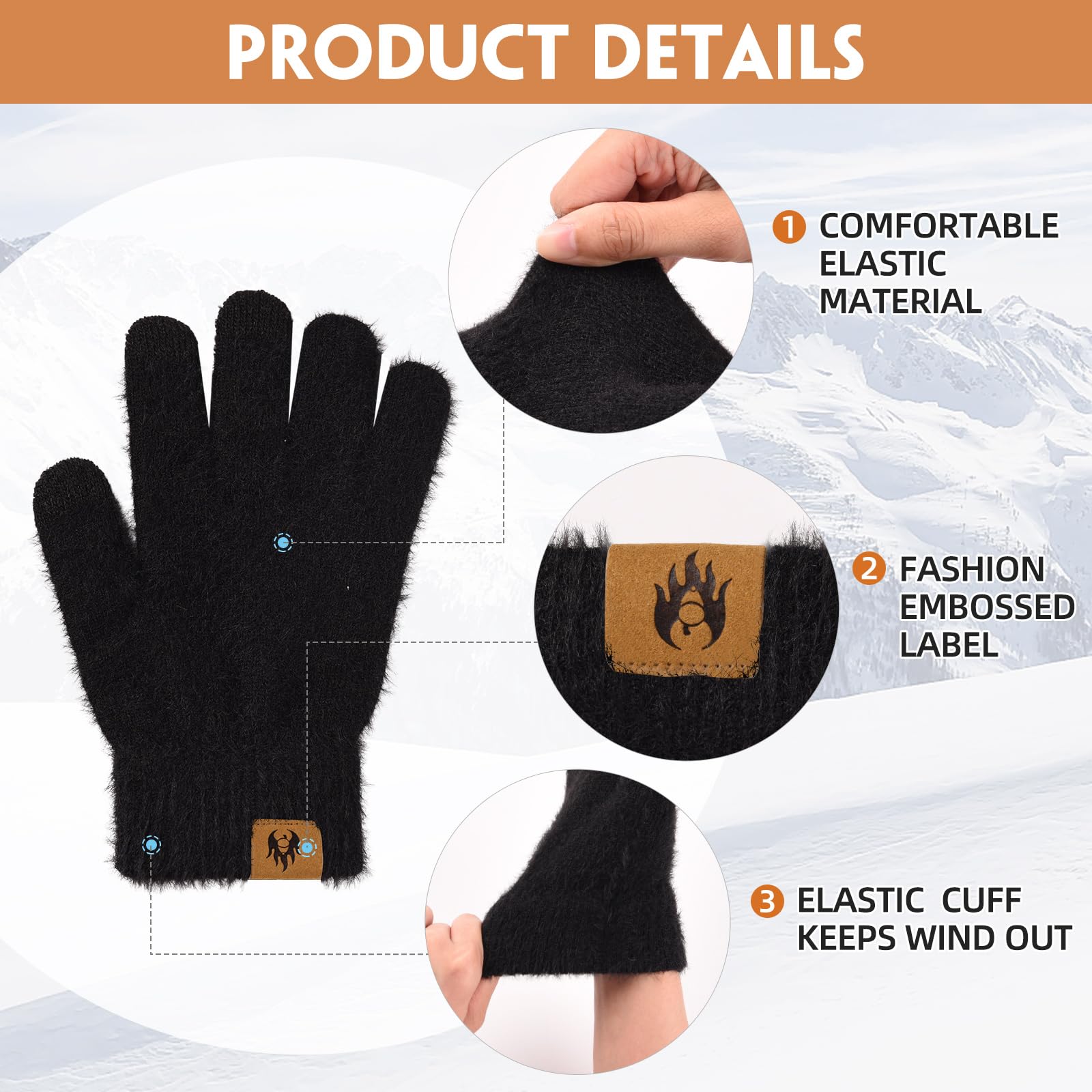 Xnova Guanti Touch Screen Invernali Unisex, Guanti Termici a Maglia Antivento, Elasticità Thermal Gloves per Uomo e Donna Lavoro Bici