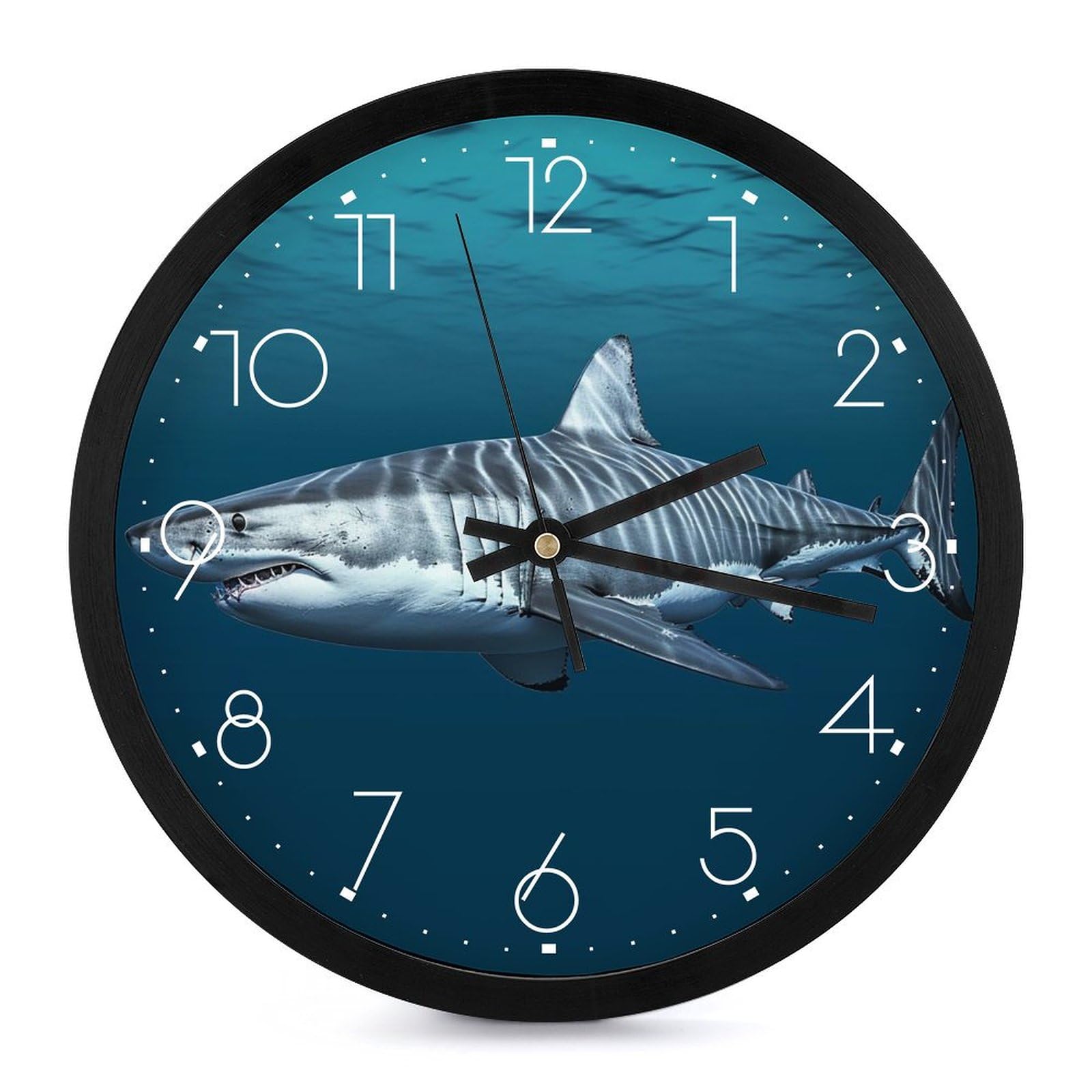Horloge murale requin blanc personnalisée 25cm silencieuse pour déco maison