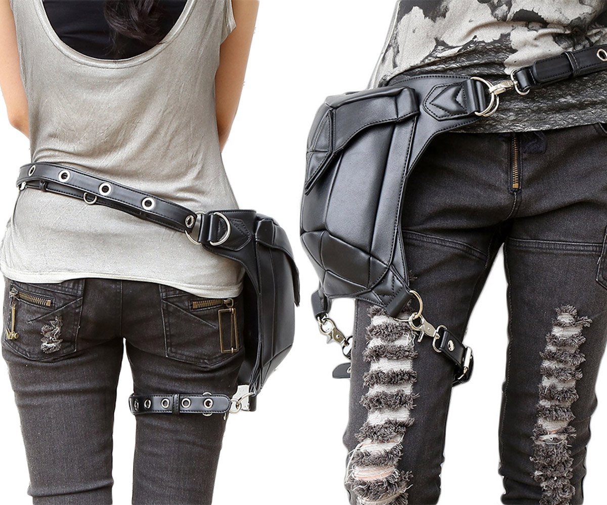 Femmes Hommes Tactique Jambe Bras Sacs Banane Ville Sport Sac À Bandoulière Sac Pack Ceinture pour Randonnée Camping Vélo Sport en Plein Air Waist Leg Shoulder Bag Noir