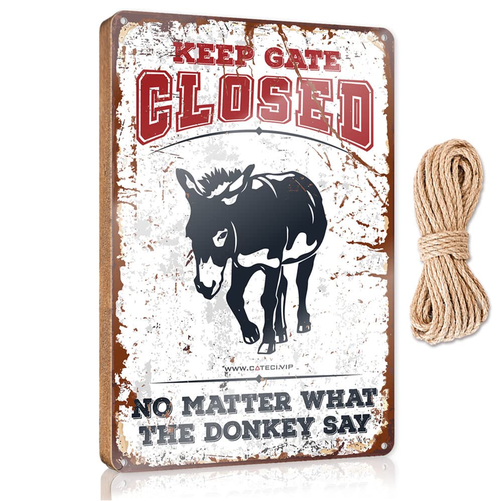 Dtha One Color Kitchen Sign Decor Keep Gate Closed No Matter What The Donkey Say Wooden Sign Wall Hanging Wood Sign Hanging Decor Sign(23X35cm)