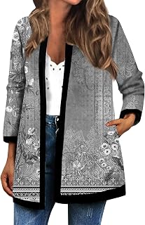 WANZZXCSL Long Sleeves Casual Soft Coat Fitness Fall Plus Size with Pocket Outerwear Baggy Thin Pattern Collarless Cardigan