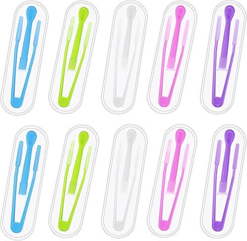 JUNEBRUSHS Juego de 10 fundas de herramientas coloridas para quitar lentes de contacto e insertar, pinzas portátiles con punta suave, aplicador para