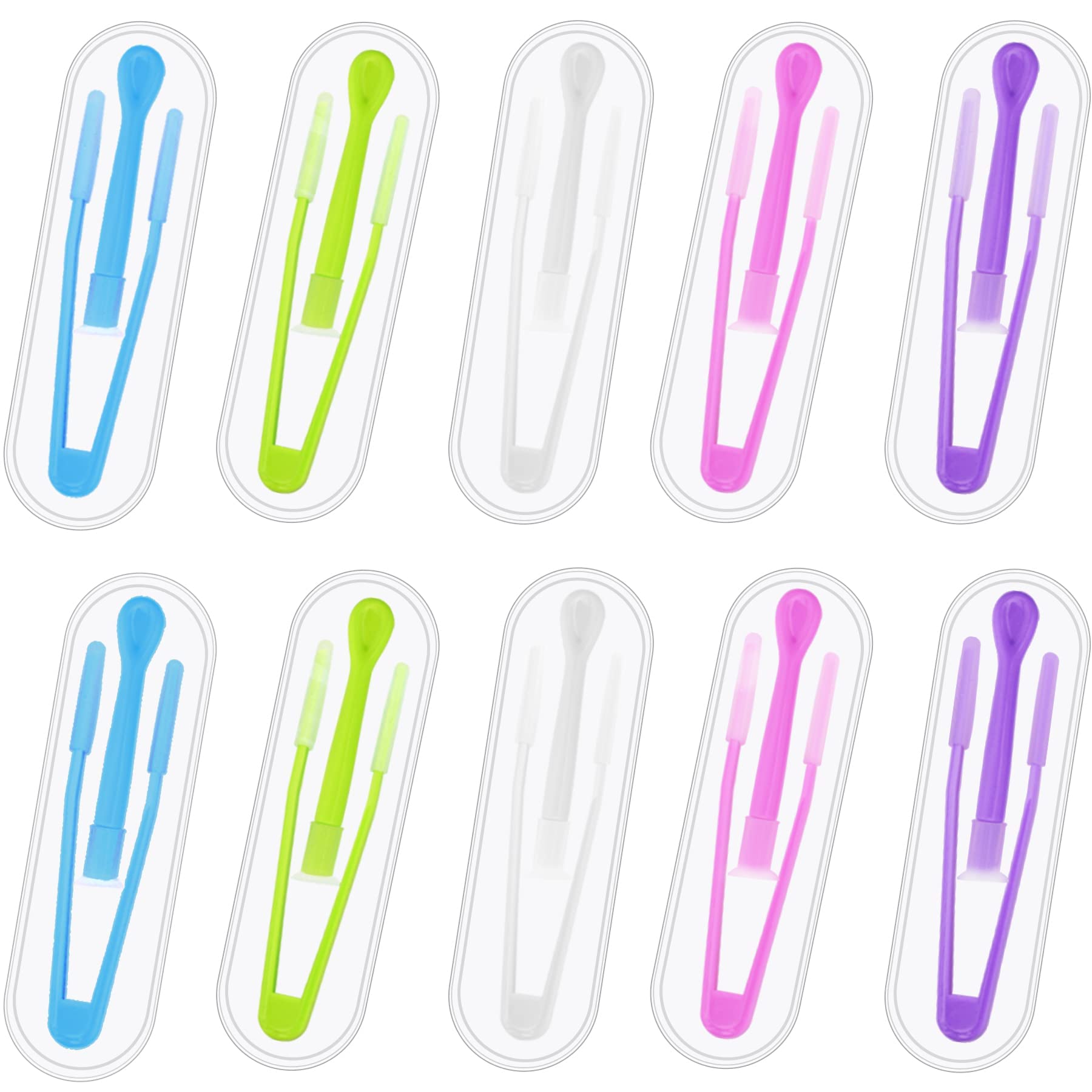 JUNEBRUSHS 10 Pack Colorful Contact Lens Remover and Inserter Tool Case Set, Portable Tweezers with Soft Tip, Applicator for Soft Hard Contact Lenses