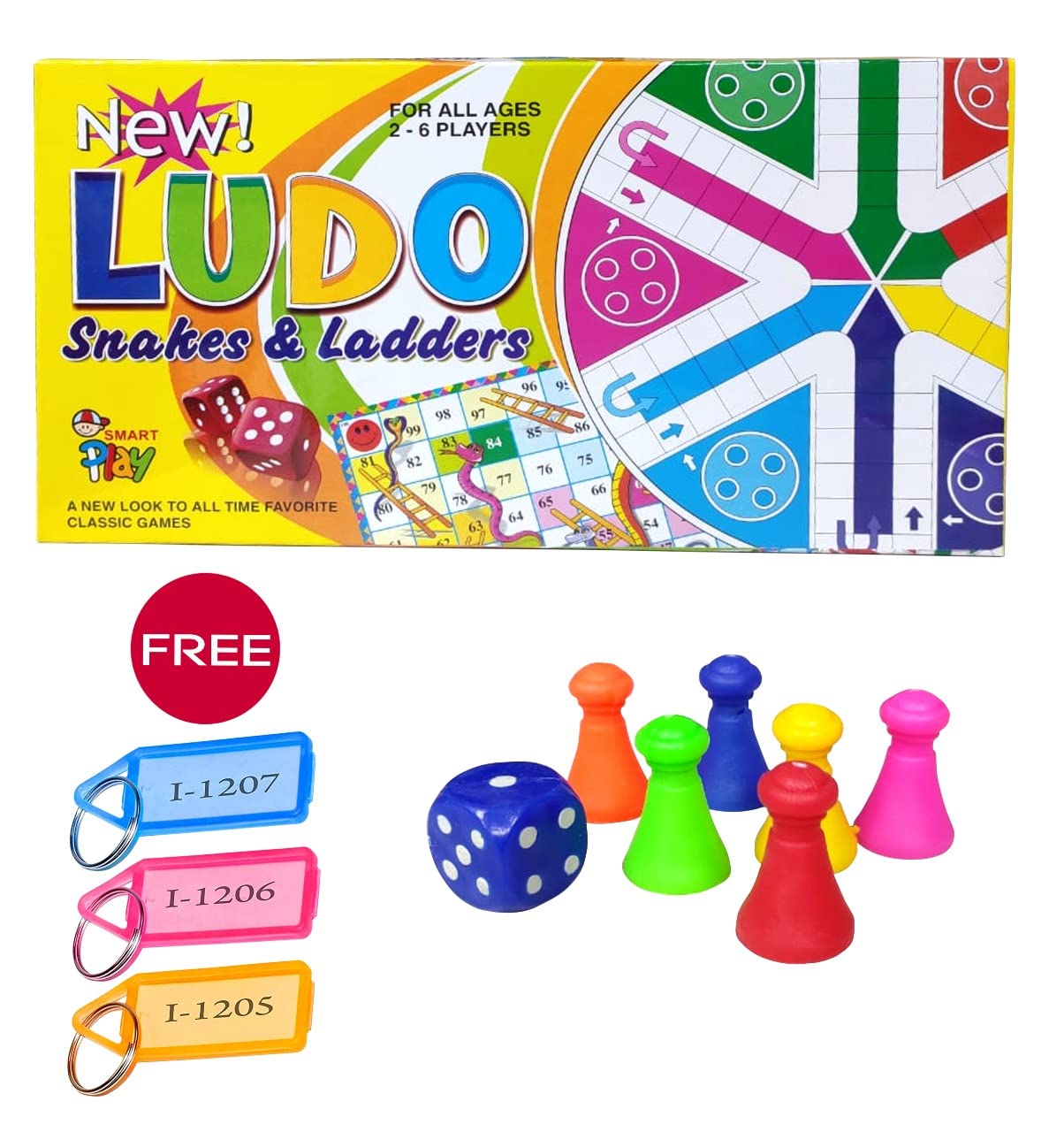 Buy TVM 2 in1 Ludo and Ladder & Snake Board Game for All Ages with Free 3  Pcs Multicolor Keyring & Keychain with Name Tag Labels Plastic Online at  Low Prices in