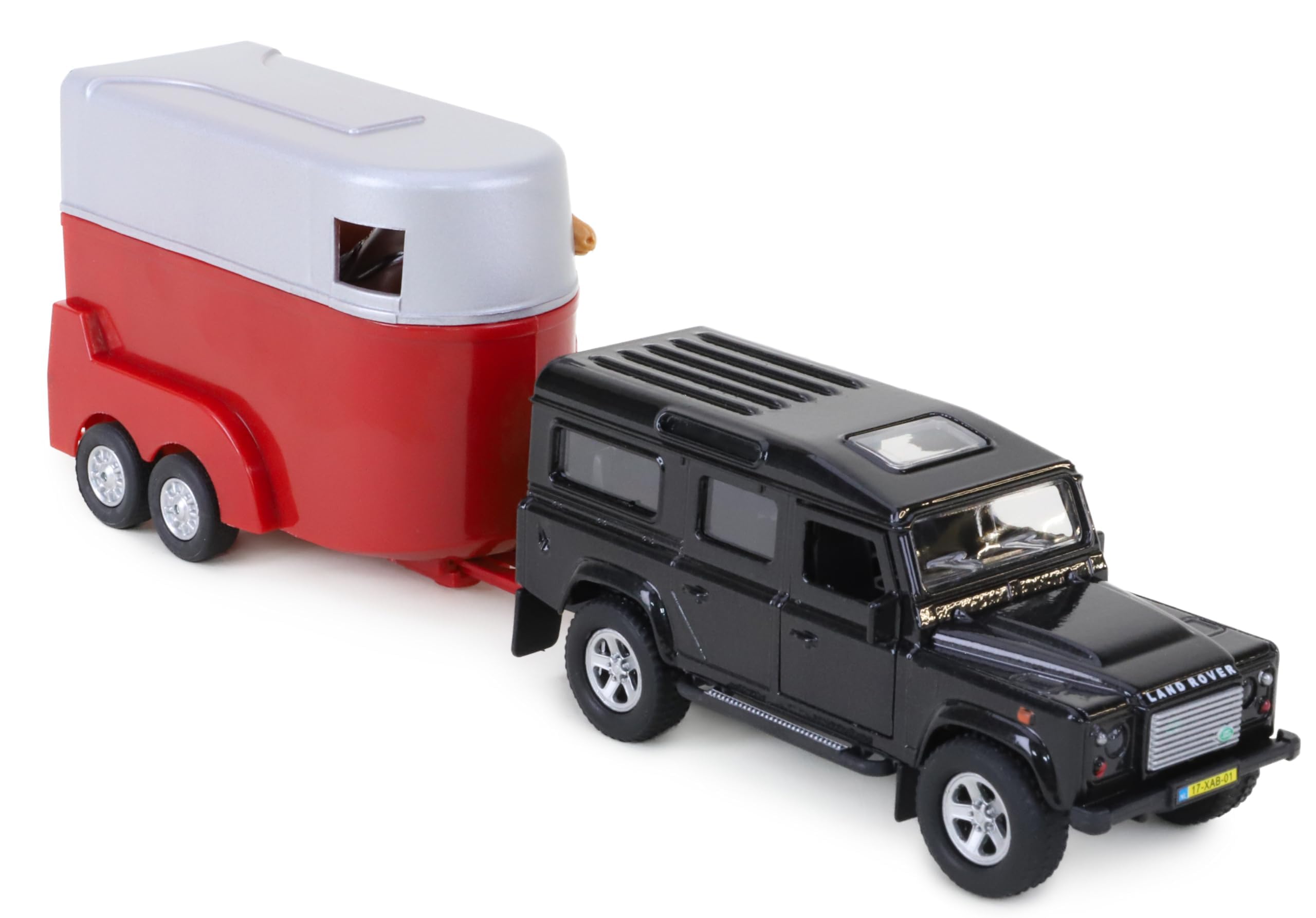 Toyland Landrover Toy Model With Horse Box Including 2 Horses - Diescast Metal - Farm Vehicles - RED