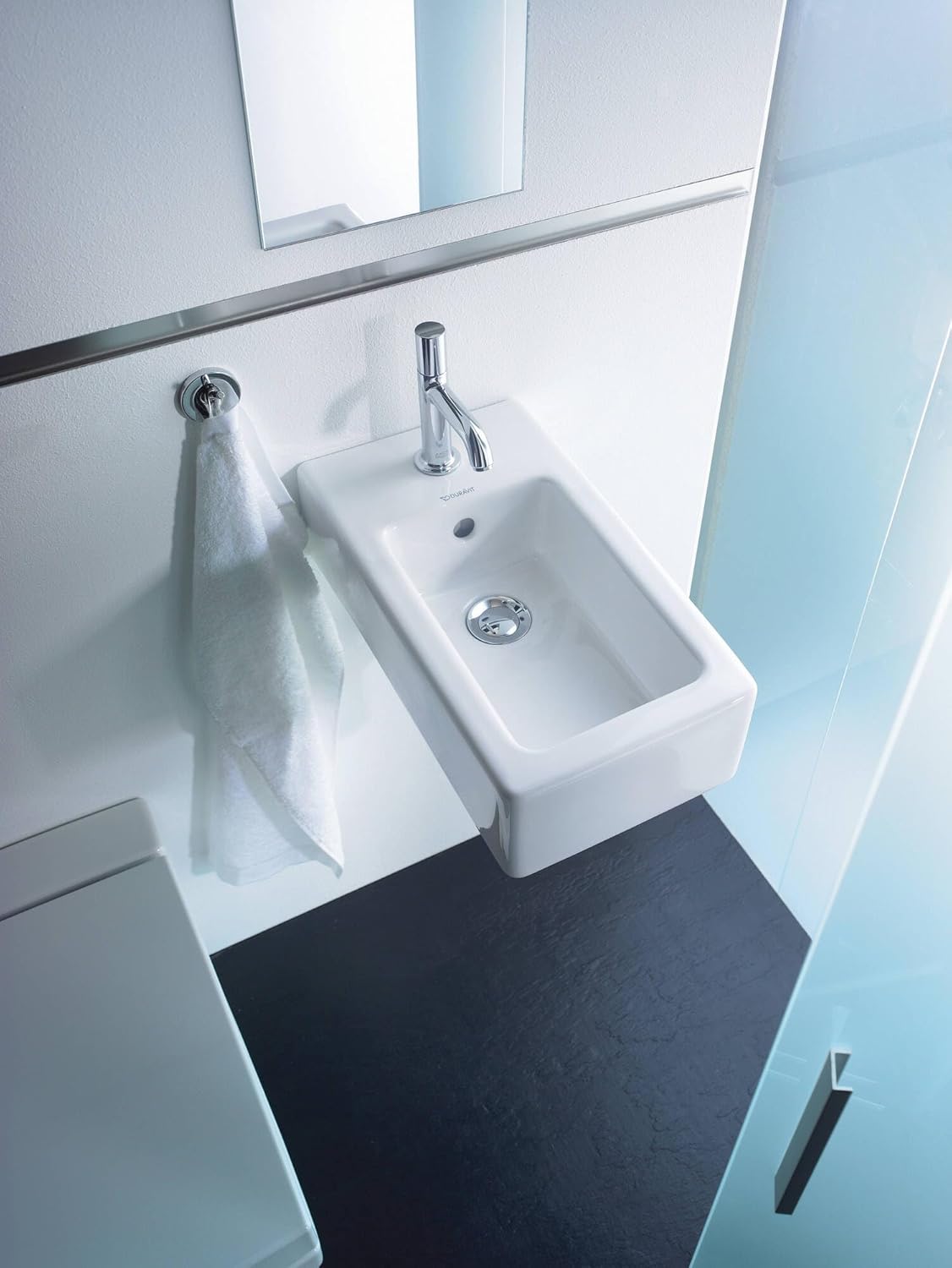 Vero 9 7/8" Rectangular Wall Mounted Sink in White with Single Faucet Hole and with Overflow