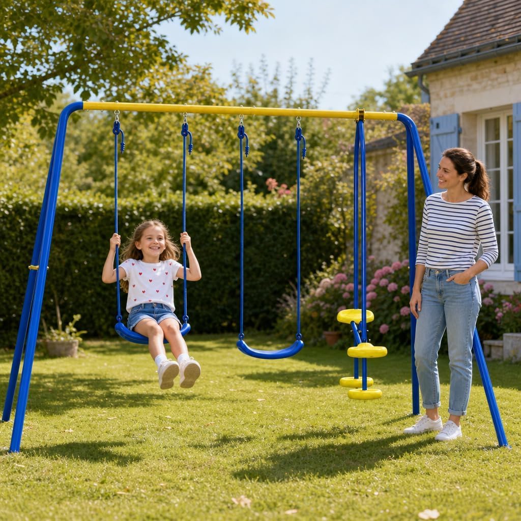 hotsizz Columpios Infantiles Exterior 306 x 180 x 140 cm Columpio Infantil Ideales para el hogar El jardín y el Parque Capacidad para 4 Personas, Estructura en A Resistente e Incluye estacas