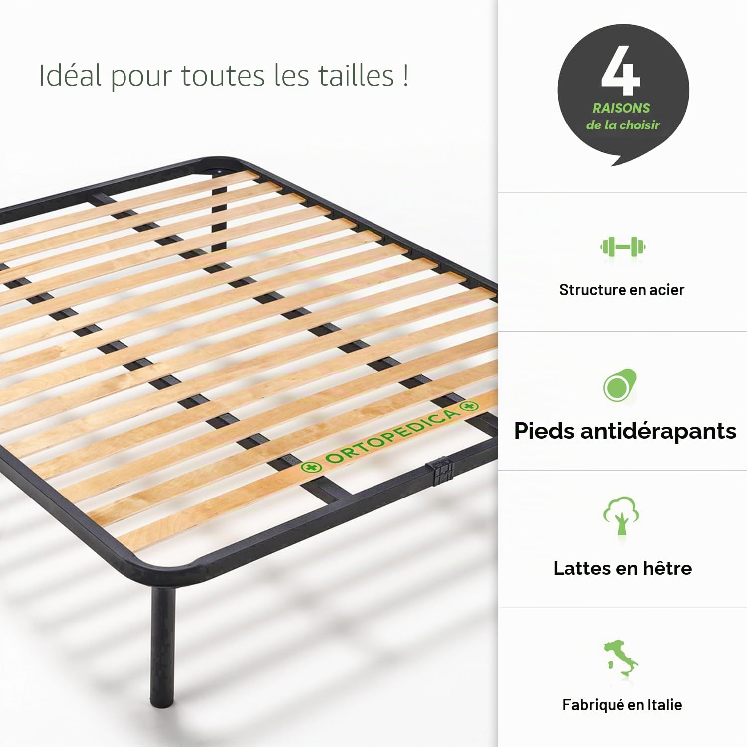 EVERGREENWEB - Sommier Double 180x190 cm lit à Lattes orthopédique, résistant avec Structure en Fer avec Lattes en Bois Naturel, Base encastrable Idéal pour Tous Les Types de Lits et Matelas