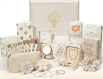 Easter Basket Gifts for Tween & Teen Girls, 8 PCS Birthday Gift Teenage Girl Gifts Trendy Stuff w/Fun Task Tag Makeup Brushes & Bag, Empower Positive Wrapped Gift Prefilled Stuffers for Daughter Niece