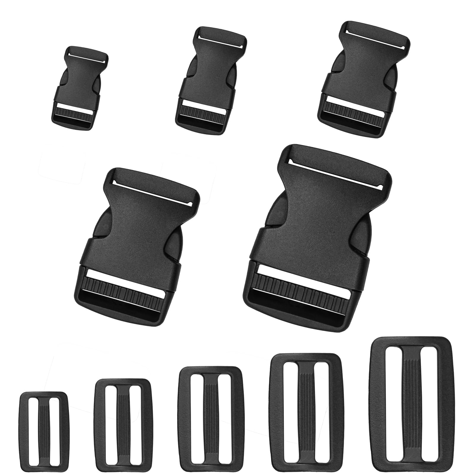 20 Sets Plastic Side Release Buckles 15mm/20mm/25mm/32mm /38mm Heavy Duty Buckle Clips Snaps Backpack Belt Tri-Glide Slides Replacement Buckles for Luggage Fastening Strap Pet Collar