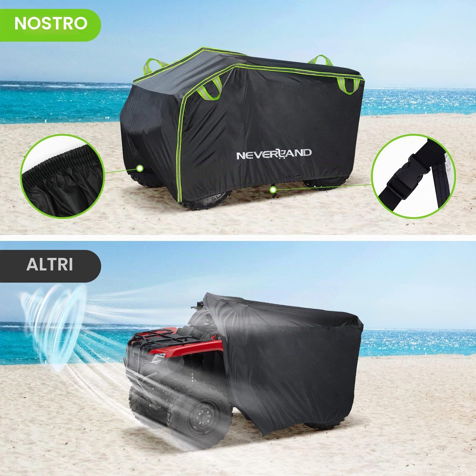 NEVERLAND Copertura impermeabile ATV, resistente agli strappi, 4 ruote, protezione per tutte le condizioni atmosferiche, adatta per la maggior parte delle ATV Quad Bike,210x120x115cm(XL)