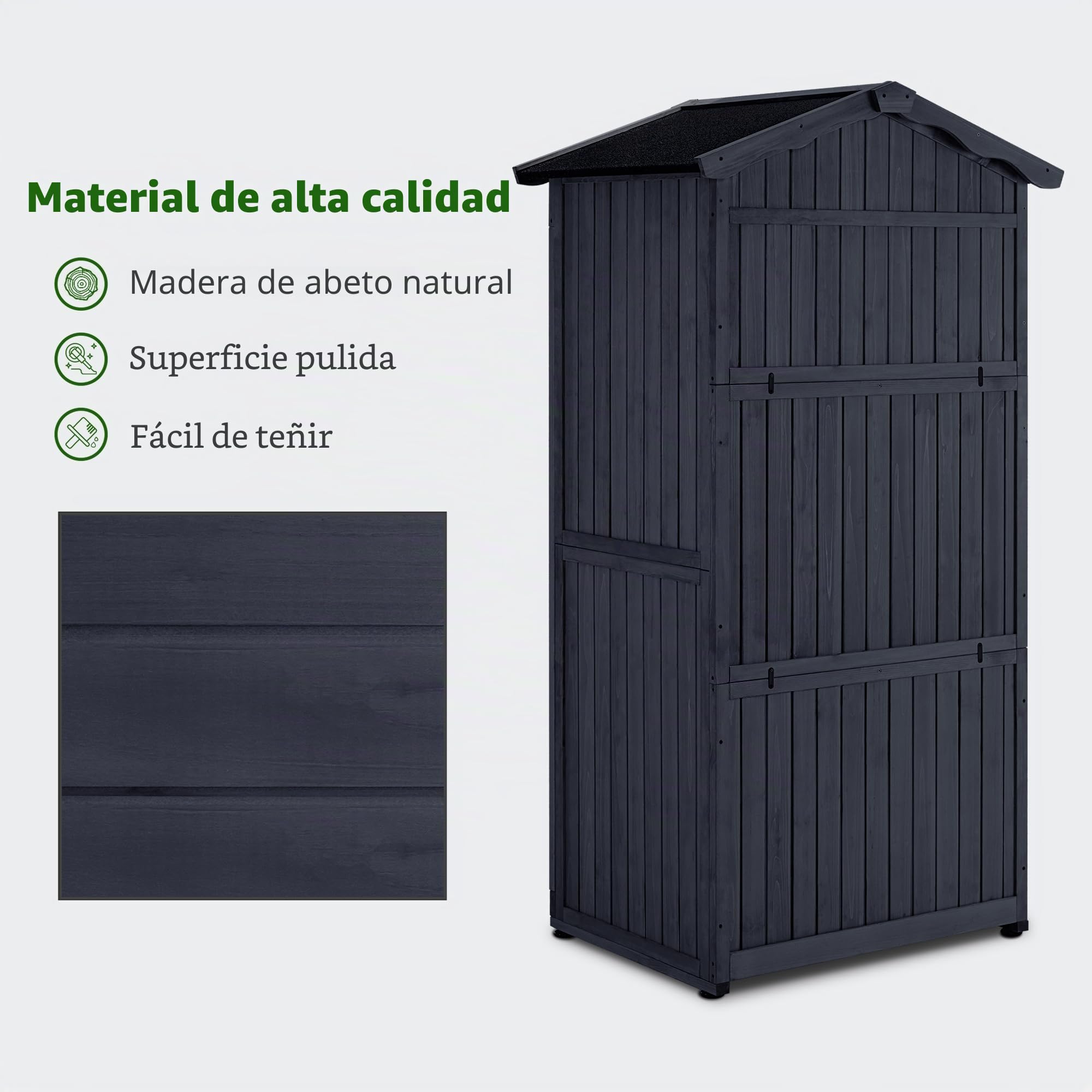 M MCombo Armario de jardín caseta de jardín de Madera Resistente a la Intemperie, Armario Exterior Impermeable con Suelo, para Uso Exterior balcón, 74×99×193 cm (Gris Antracita)