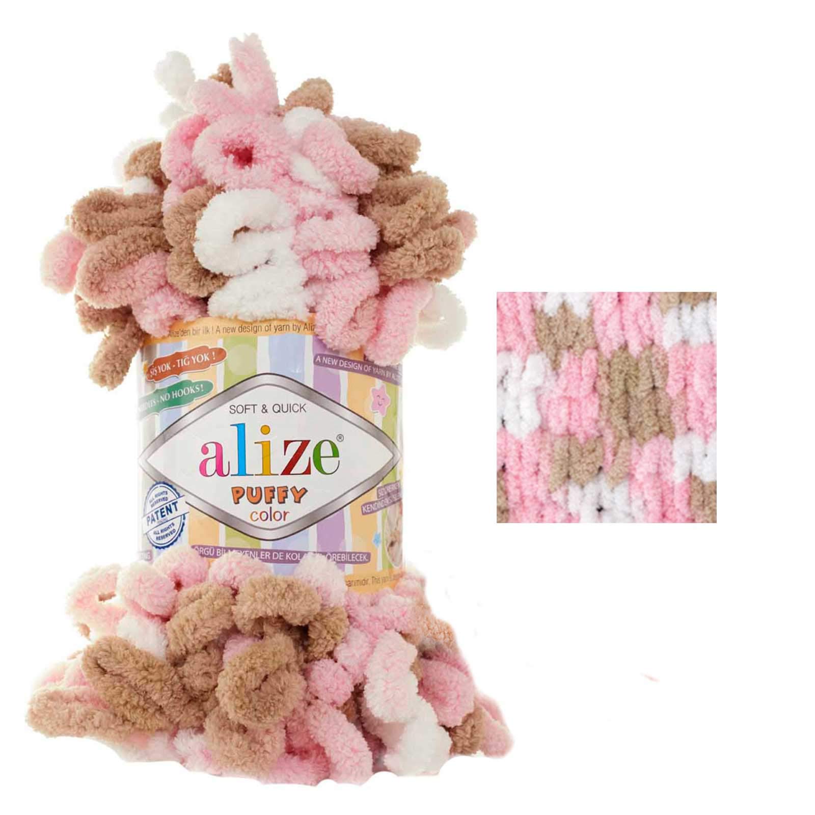 ALIZE Puffy Color Fingerstrickgarn – 100 G, Polyester, 9 M Lauflänge, Farbe Blau-weiß