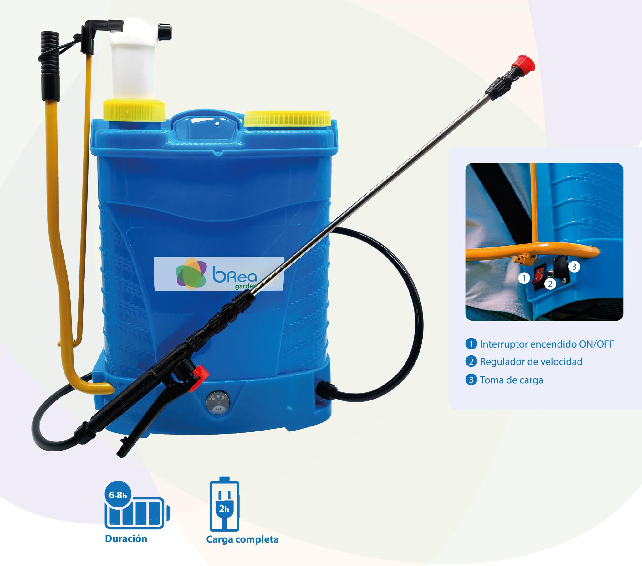 BREA - Pulverizador de Mochila a Presión de Lanza INOX con Batería Recargable, Tanque 16L.