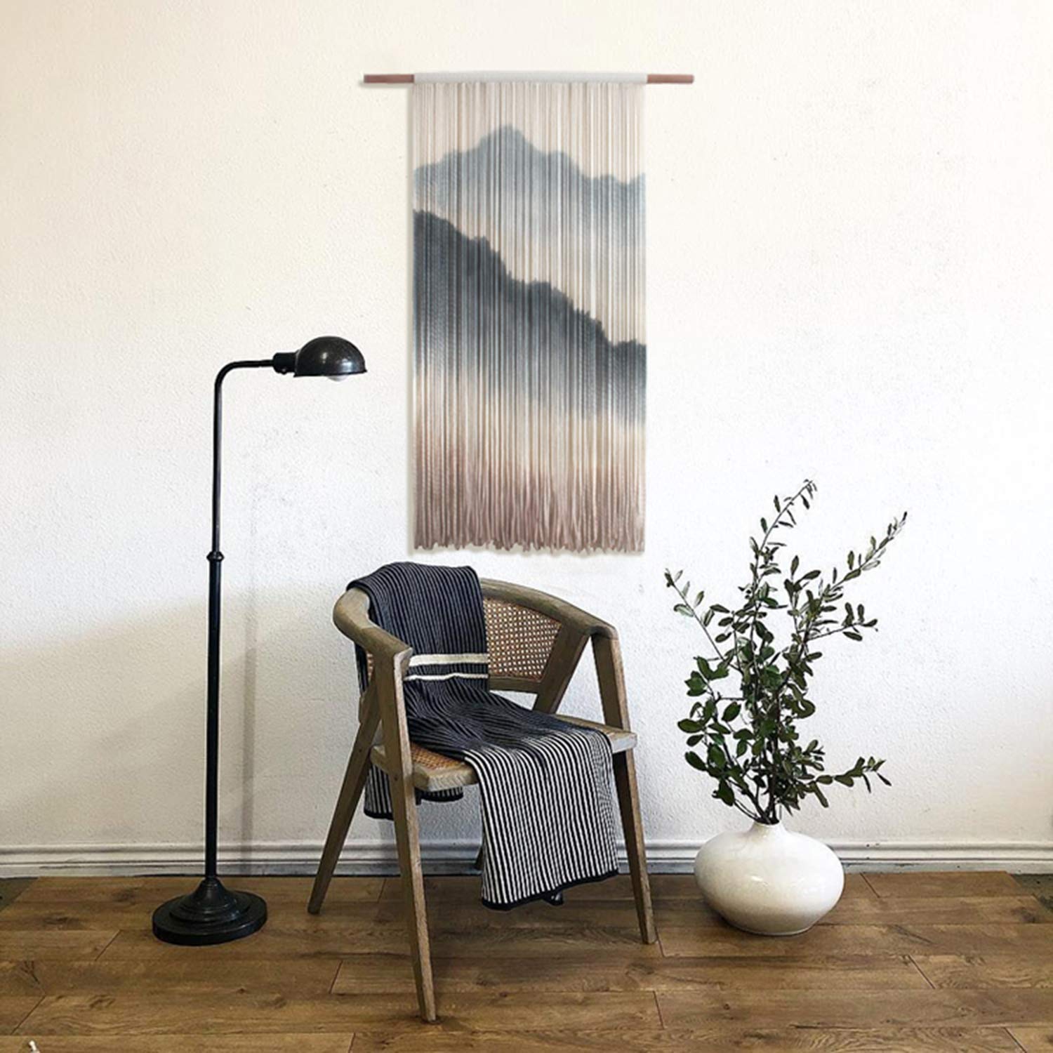 Tapiz de macramé para colgar en la pared, decoración de pared, tapiz de pared tejido de algodón hecho a mano con diseño de teñido natural, decoración del hogar para colgar en la pared bohemia (gris 23