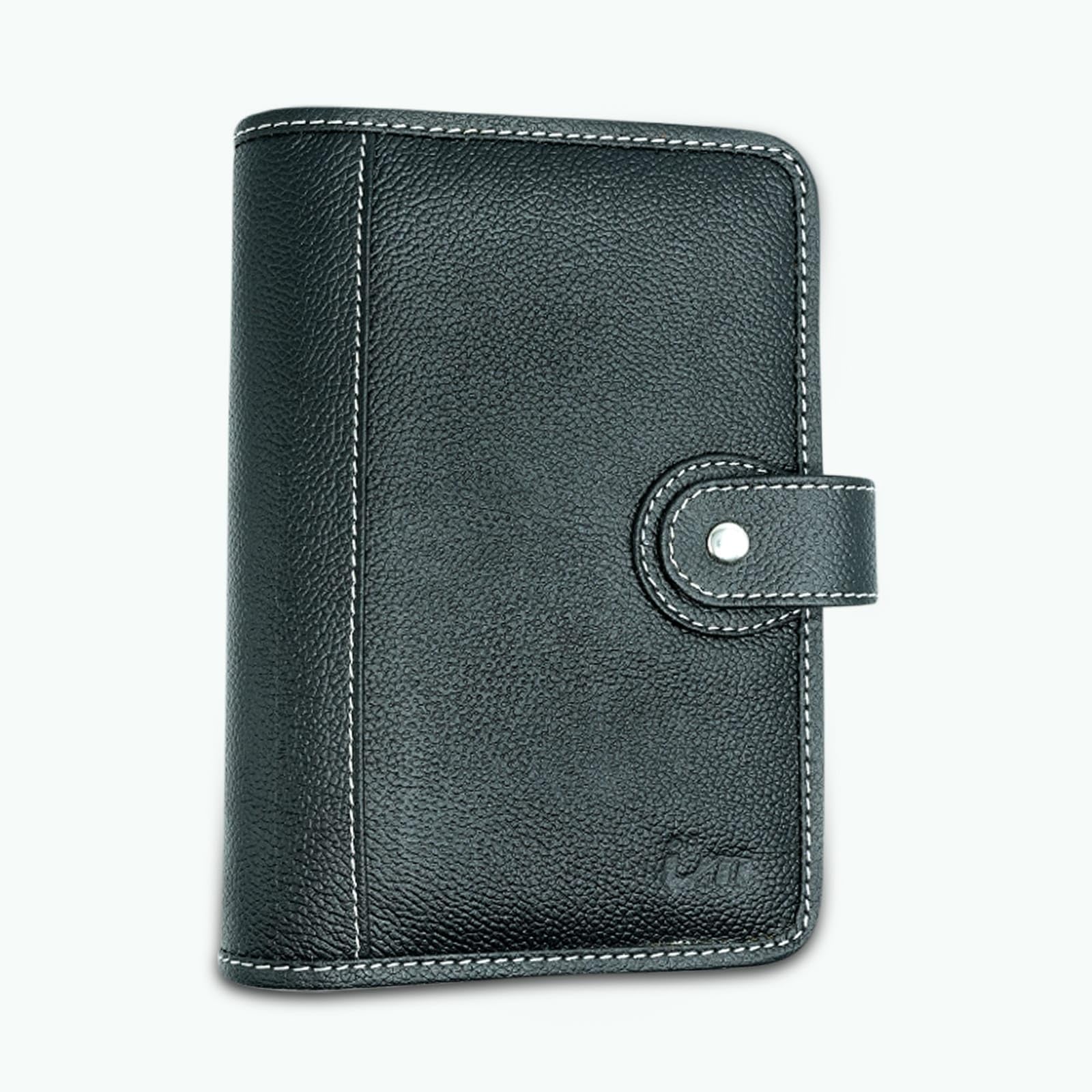 Luxury Handmade Leather Personal Organizer Full Grain Cowhide A6 6-Ring Binder Planner (Black)