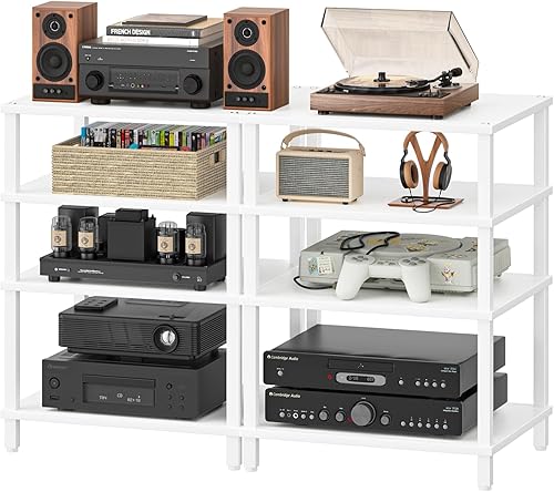 Miniatura 17 de Soporte para reproductor multimedia AV de 4 niveles, gabinete estéreo negro, gabinete estéreo moderno, soporte de TV de madera, estante de consola