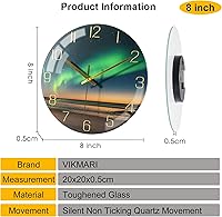 Vista 2 de VIKMARI Reloj de pared moderno de 8 pulgadas, accesorios estéticos de decoración negra y dorada, relojes aurora silenciosos inusuales sin tictac
