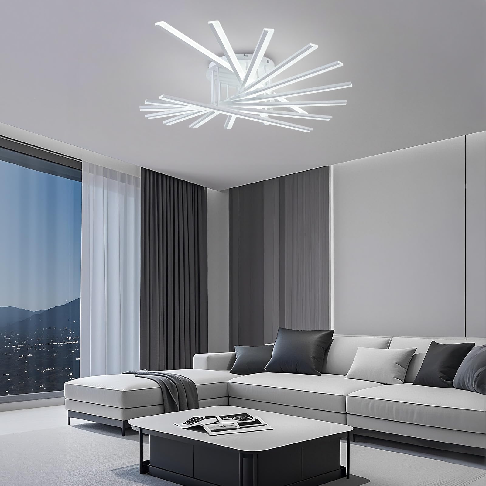 LED Deckenleuchte Moderne Dimmbare Deckenleuchten Dekorative Deckenlampen Mehrkopf Deckenlampe mit Fernbedienung Geeignet für Wohnzimmer Schlafzimmer Esszimmer Küche 9Lichtleisten Weiß