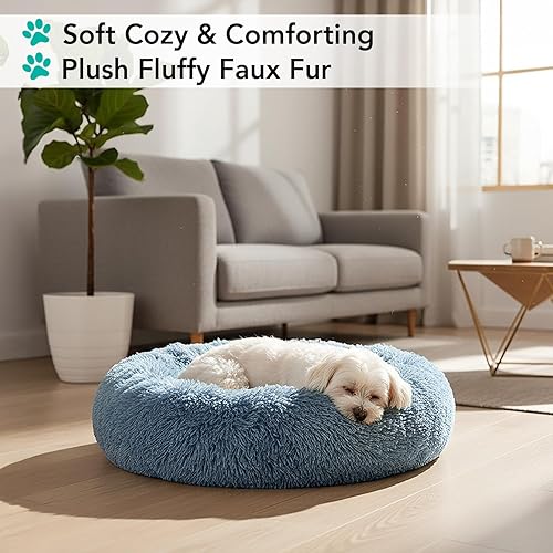 Miniatura 2 de PetAmi Cama calmante para perros y gatos pequeños y medianos, 23 camas redondas en forma de dona, cama lavable y esponjosa de piel sintética para