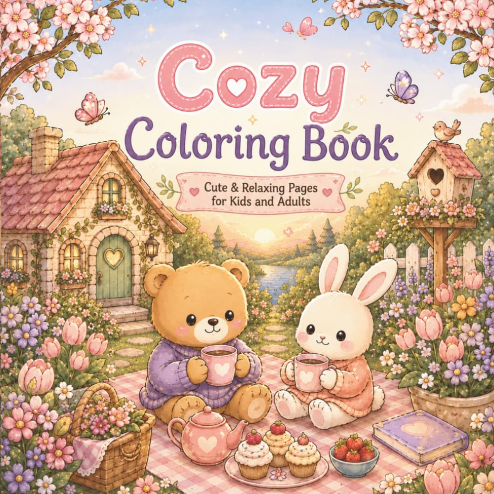 Cozy Coloring Book: Cute and relaxing pages for kids and Adults