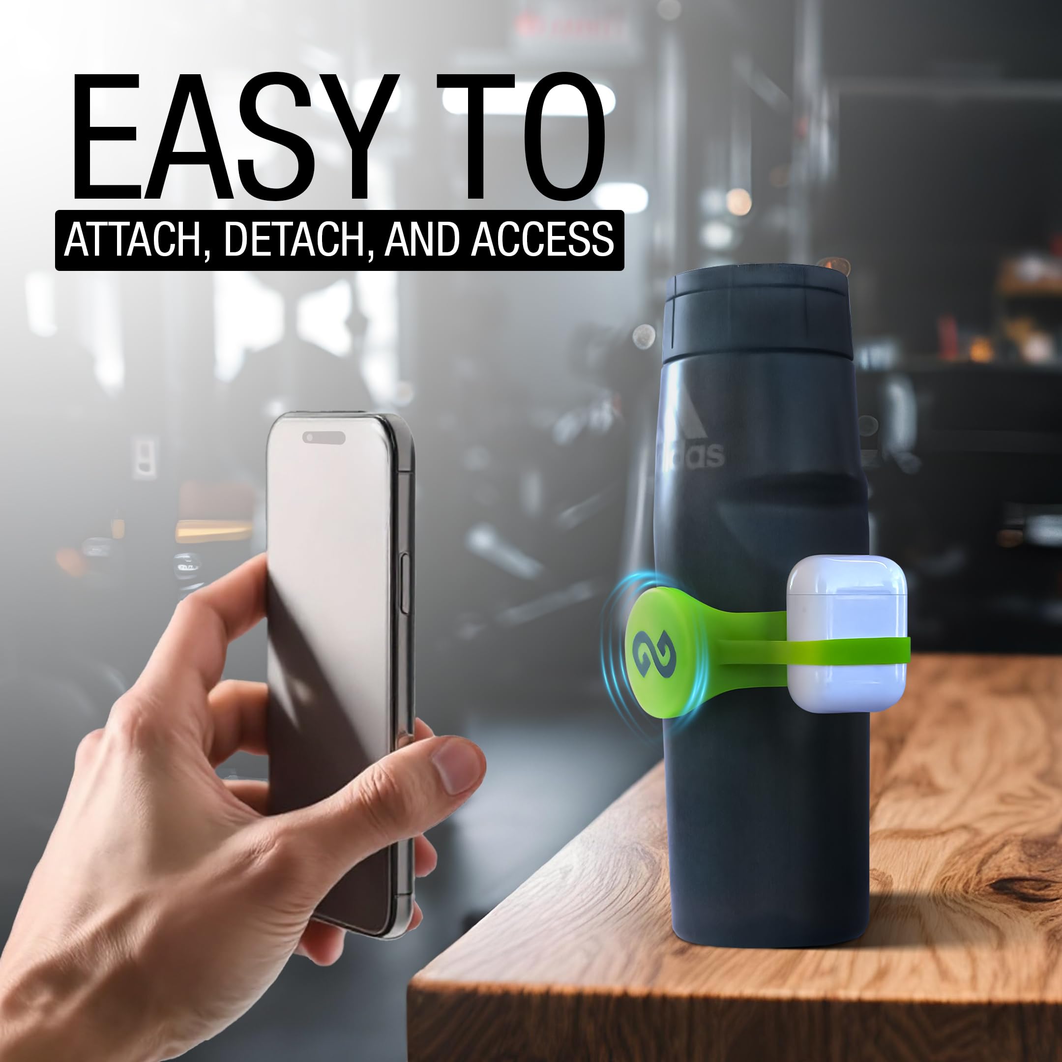 Gymmi Magnetic Water Bottle Phone Holder – One-Piece Silicone Strap for Gym | Holds Phone, Keys & Earbuds | Fits 12–40 oz Bottles (Neon Green)