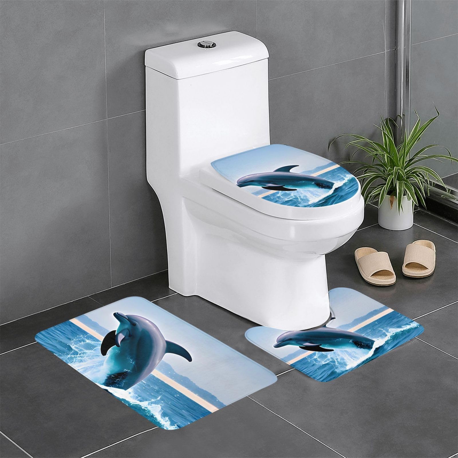 Tapis de salle de bain facile à nettoyer lot de 3 anti-glissade dauphin