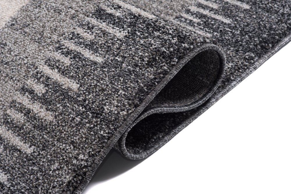 Tapiso® Dywan Sari z krótkim włosiem | melanżowy designerski dywan w kolorze szaro-białym, czarnym, z abstrakcyjnym wzorem w paski, karo, diamenty, idealny do salonu, pokoju gościnnego, jadalni, Ökotex 140 x 190 cm
