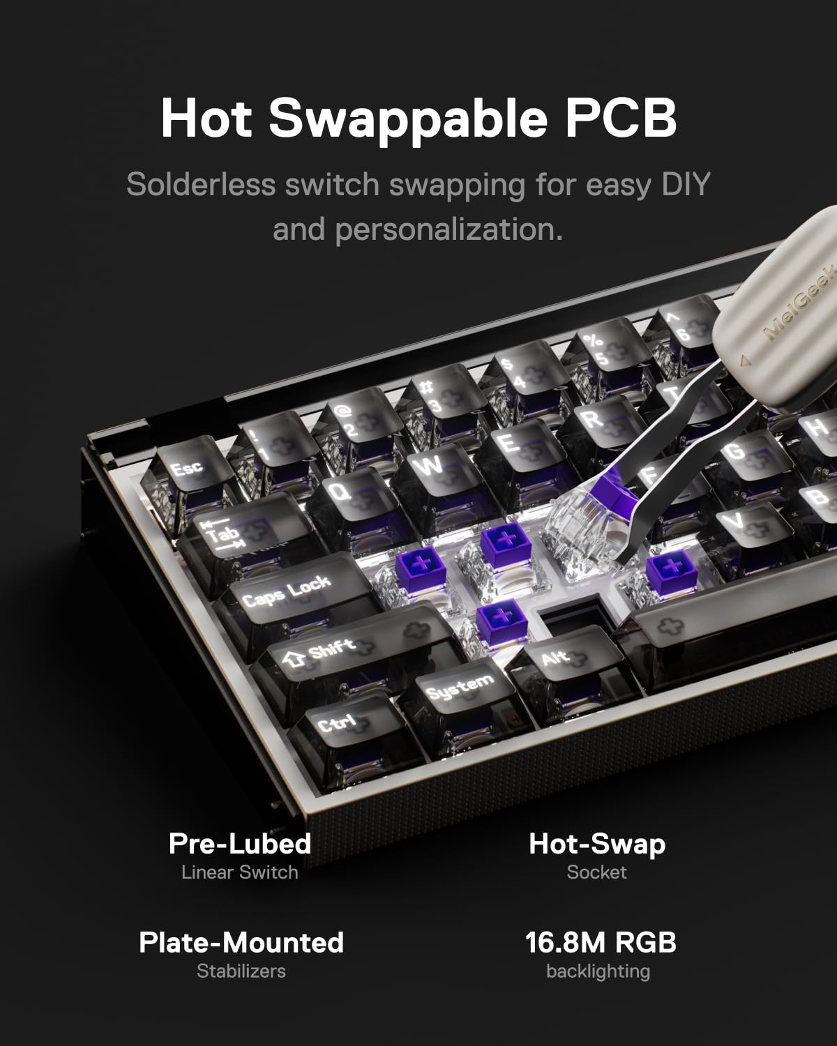MelGeek MADE68 Pro+ - Tastiera cablata con interruttore magnetico effetto Hall, trigger rapido compatto al 65%, hot-swap, tocco RGB Snap e azionamento regolabile, HIVE personalizzato online (grigio