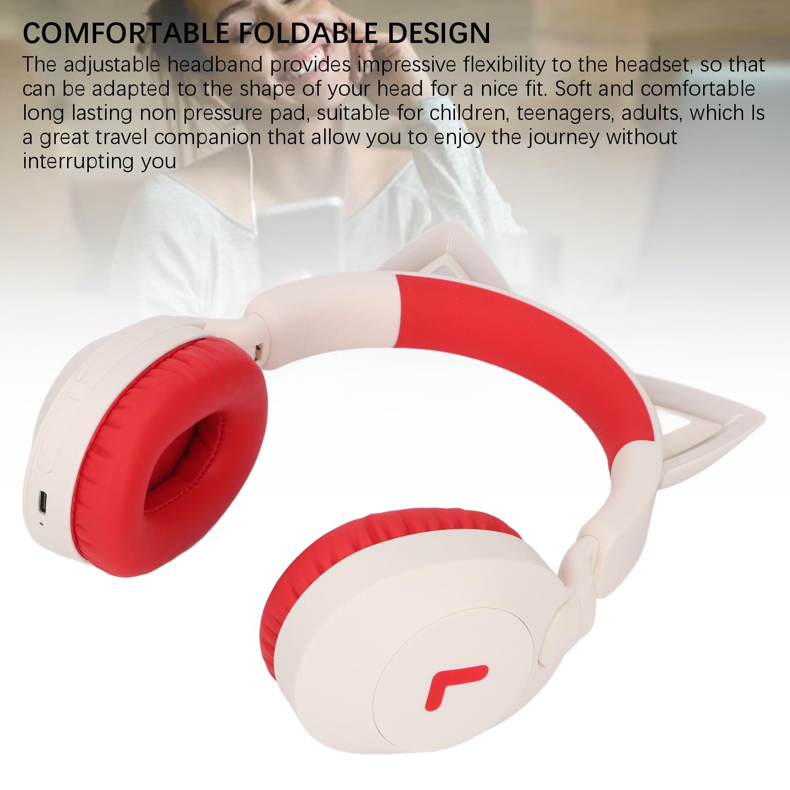 Garsent Cuffie Cat Ear, Cuffie Wireless Bluetooth 5.4 con Effetto Luce LED, Limitazione Volume 85 DB, Microfono Pieghevole, per Bambini Adolescenti Adulti Viaggi Scolastici (rosso)