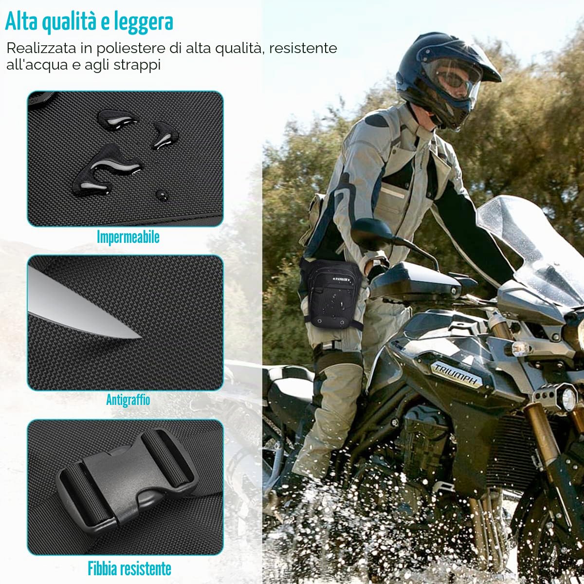 Borsa da Gamba Moto Impermeabile Marsupio Sportivo Borsa da Gamba Tattica Multifunzionale Marsupio Cosciale Uomo Donna per Ciclismo Escursionismo Campeggio Arrampicata