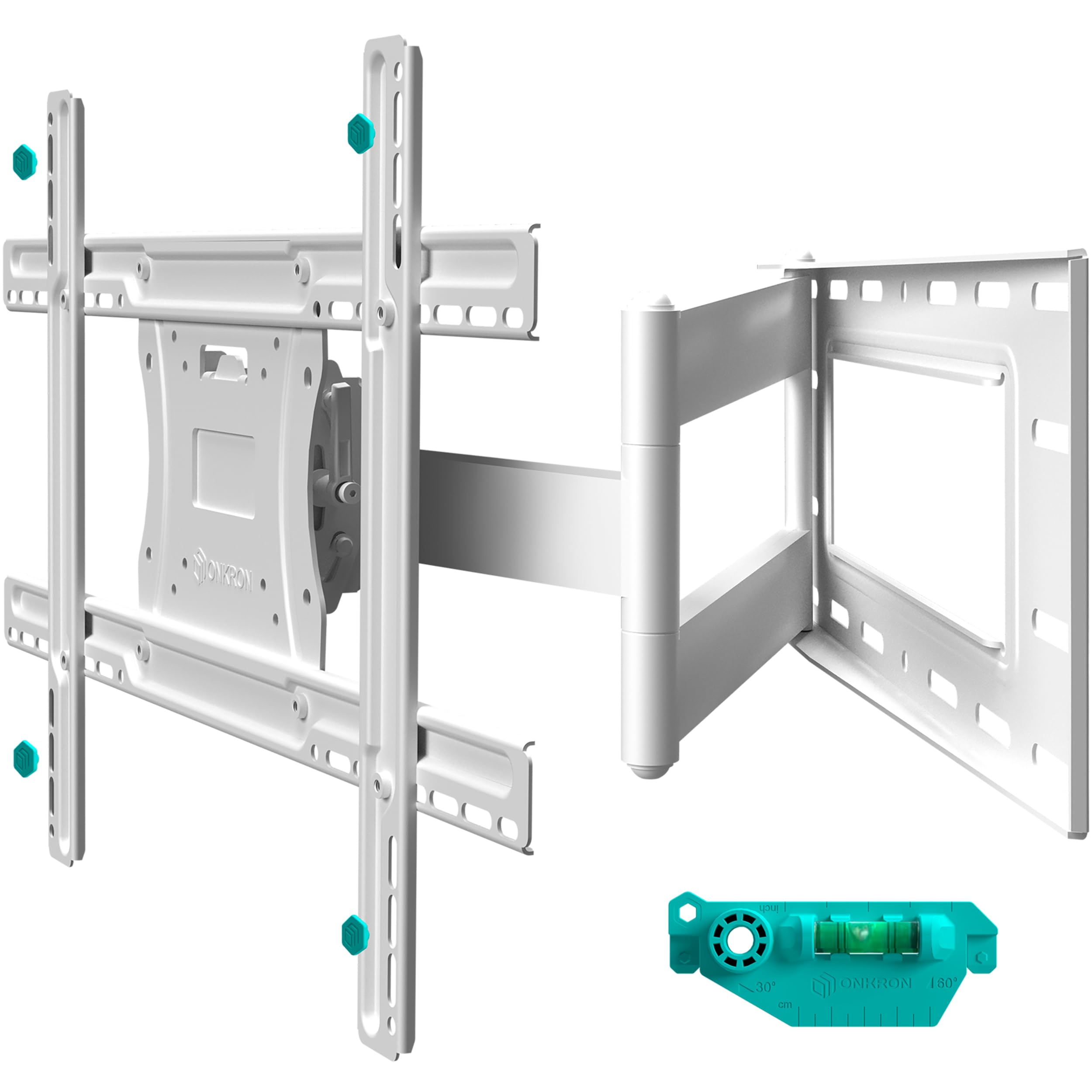 ONKRON Soporte Pared TV 40-​75 Pulgadas, hasta 68,​2 kg, VESA 100x100-​600x400, Brazo para Television Articulado, Inclinable y Giratorio 180°, Soporte TV Pared Extensible, Mural, Universal, Blanco M7L-​W