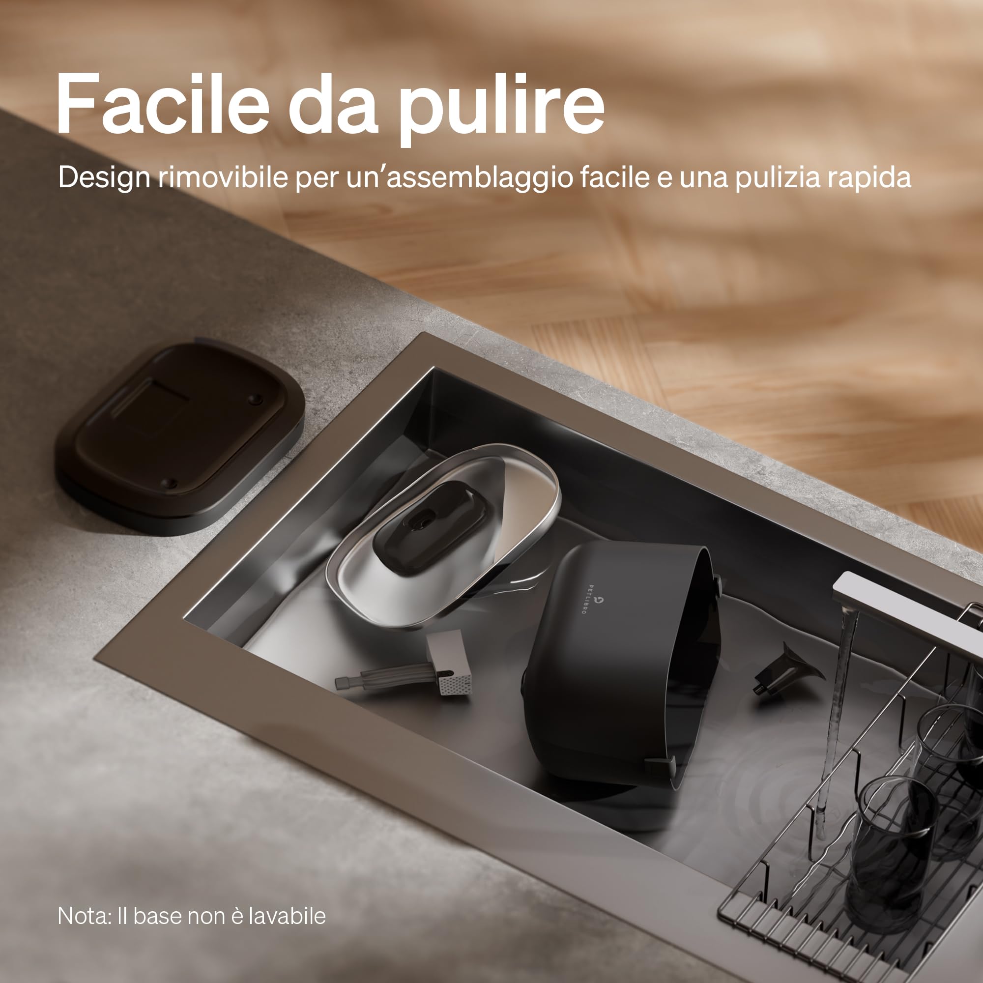 PETLIBRO Fontanella per Gatti Senza Fili con Sensore di Movimento, Dockstream 2,5L Fontana per Gatti a Batteria 5000 mAh, 23dB Ultra Silenziosa, Facile da Pulire, Fontanella Acciaio Inossidabile, Nero