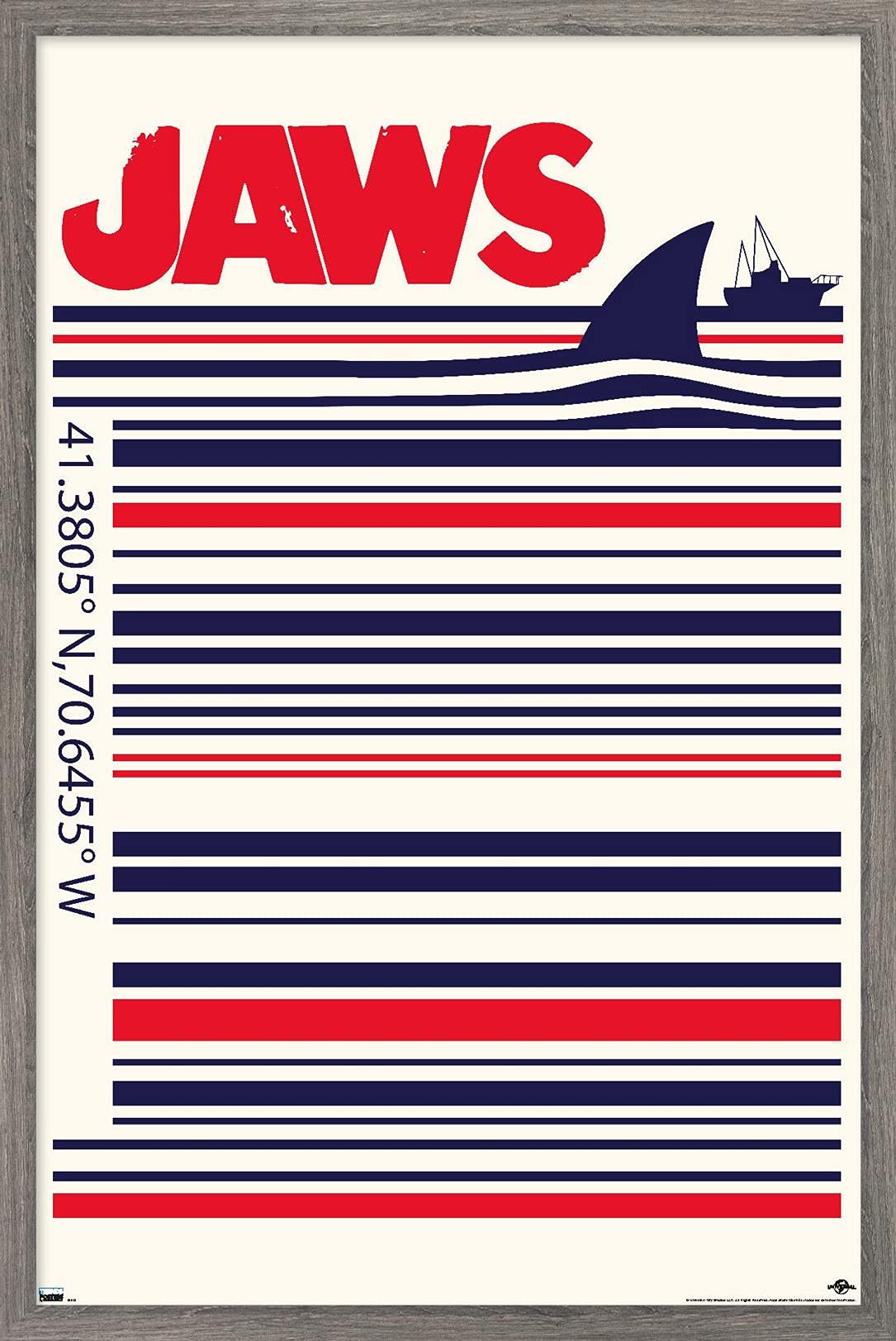 Trends International Jaws-Barcode Wall Poster, 22.375" x 34", Barnwood Framed Version